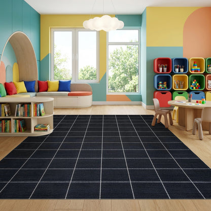 Modern Black and White Grid Rug