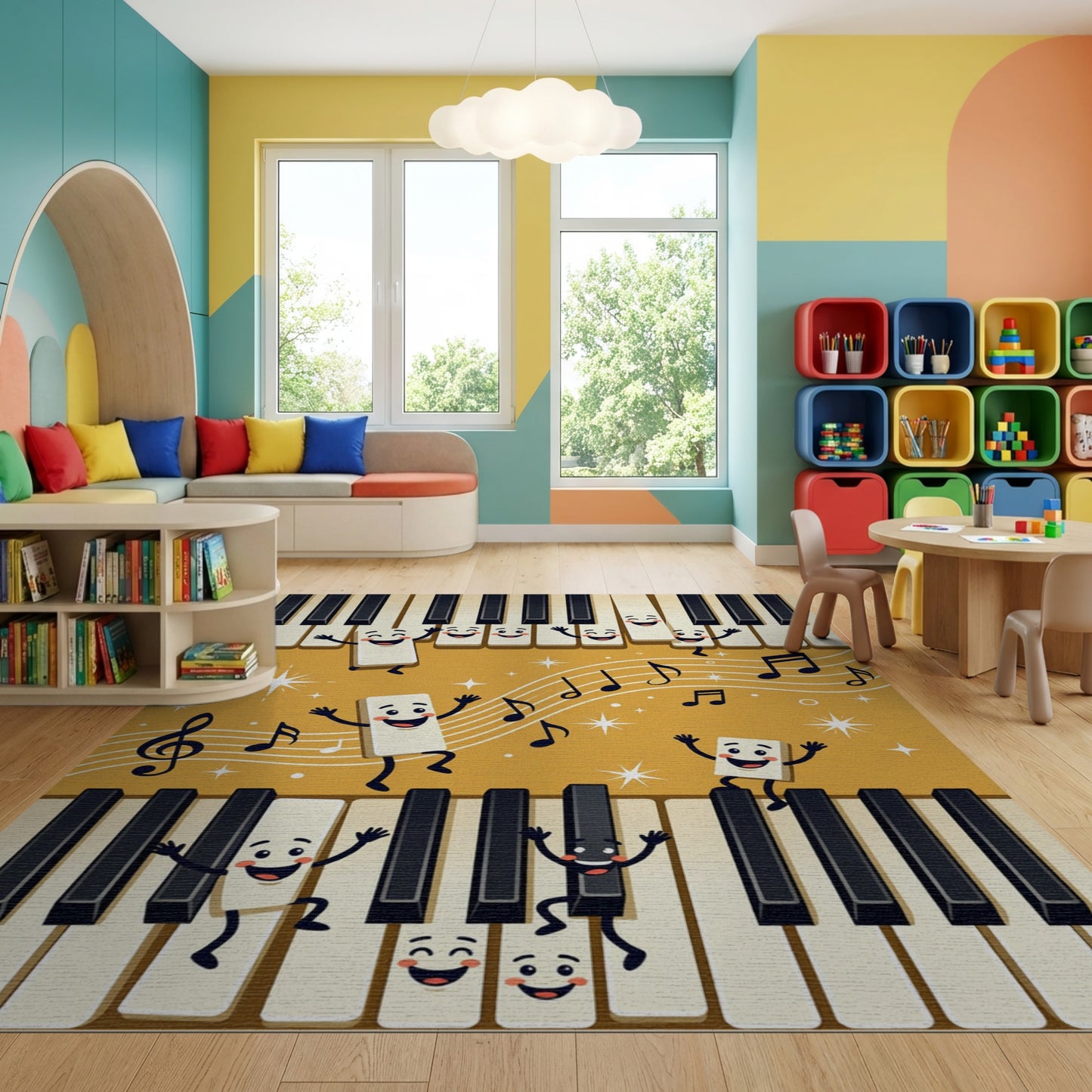Playful Piano Keys Musical Notes Rug