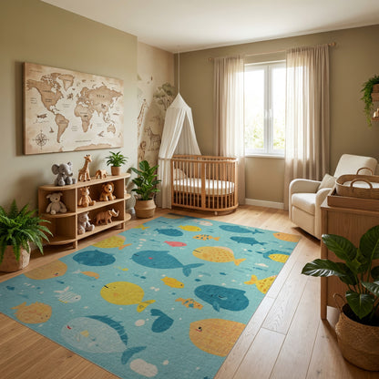 Whimsical Colorful Fish Pattern Rug