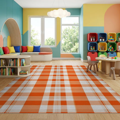 Bold Orange and White Plaid Rug
