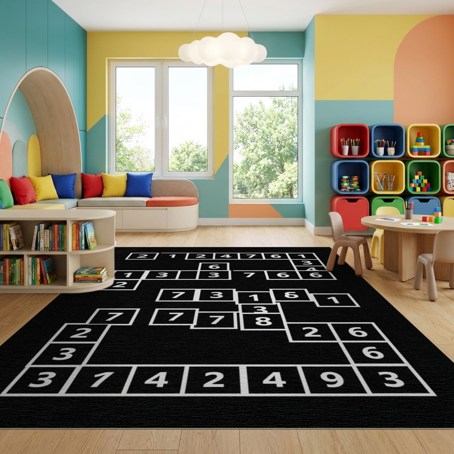 Modern Black White Numeric Grid Rug