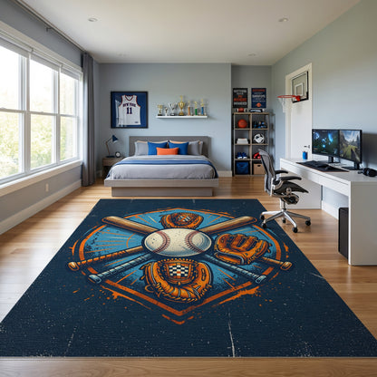 Vintage Baseball Bats Gloves Shield Rug