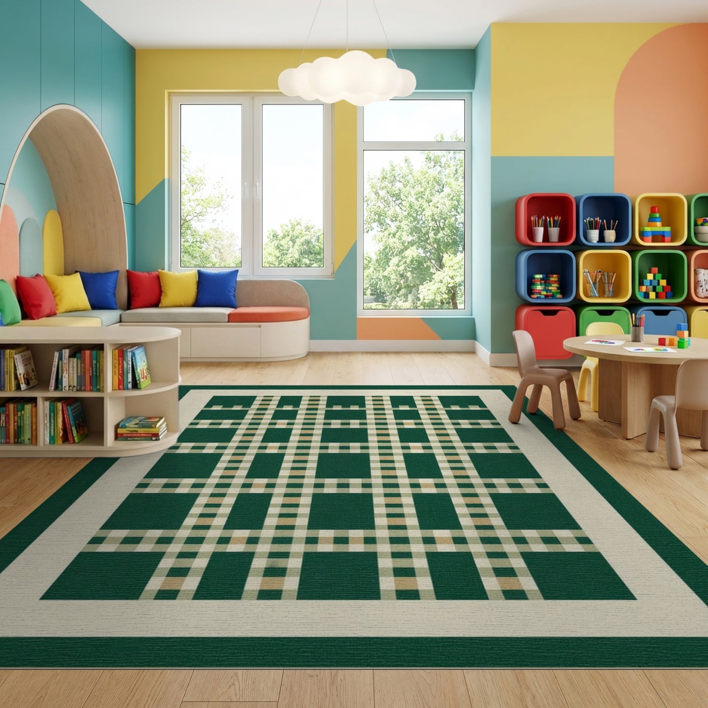 Classic Green Plaid Check Rug