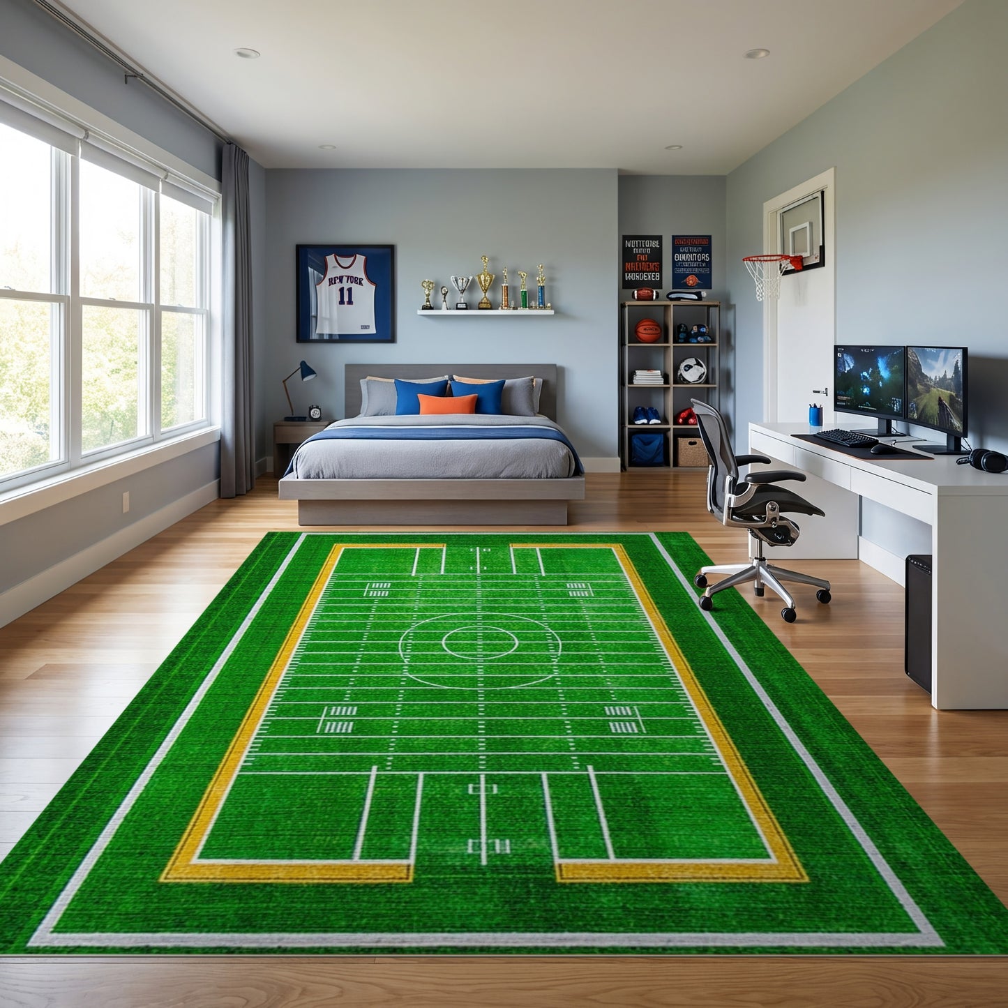Green and Yellow Football Field Rug