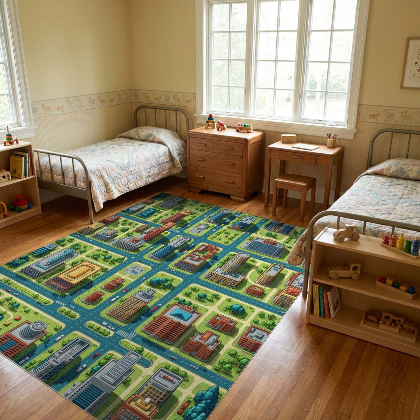 Vibrant Isometric City Grid Rug