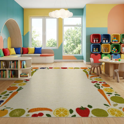 Whimsical Fruit Vegetable Border Rug