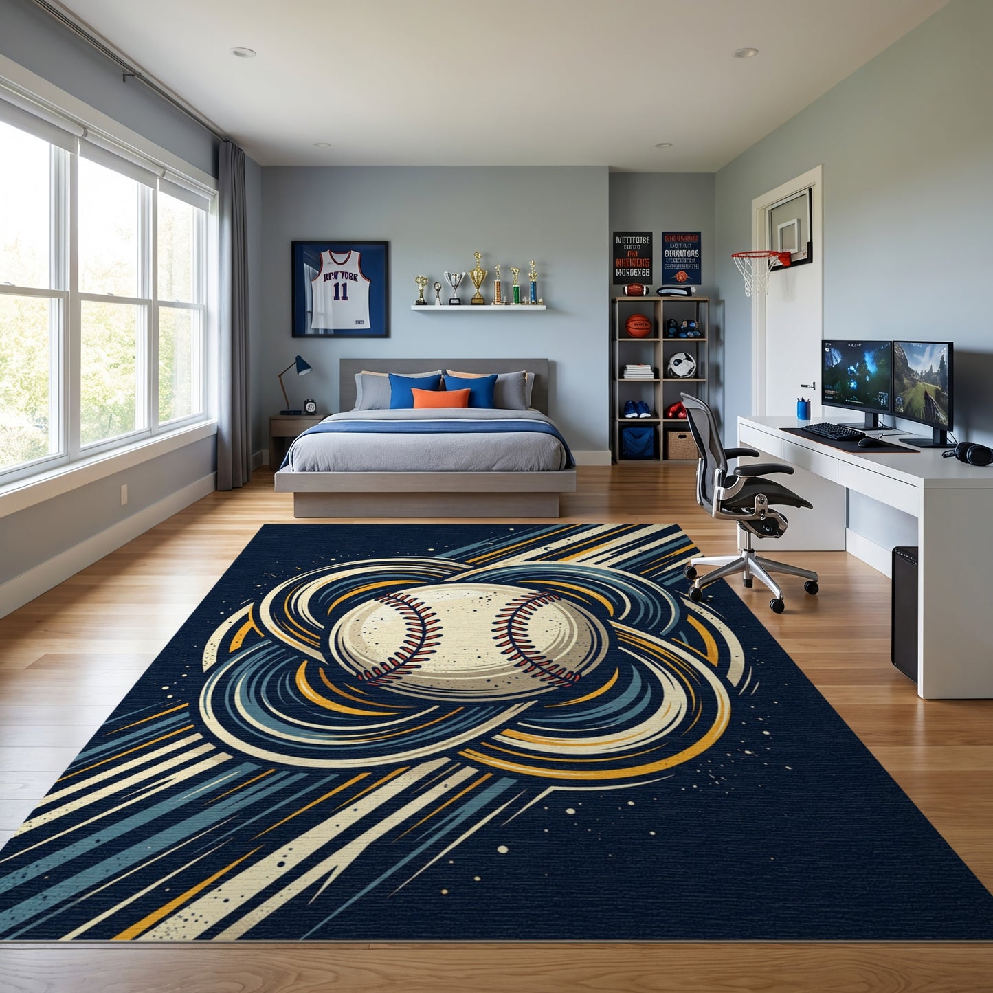 Navy Teal Braided Baseball Knot Rug
