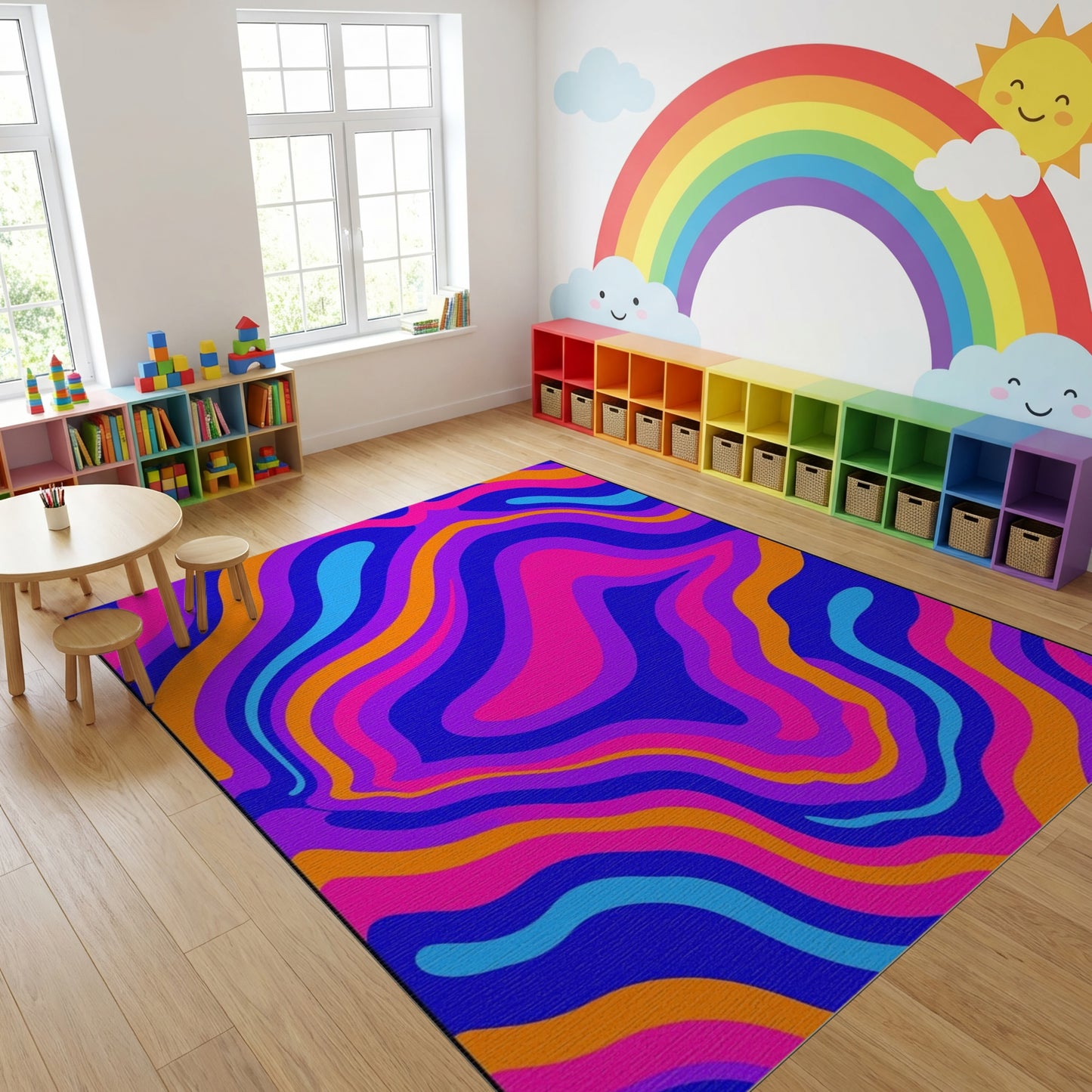 Vibrant Wavy Pink Orange Blue Purple Rug