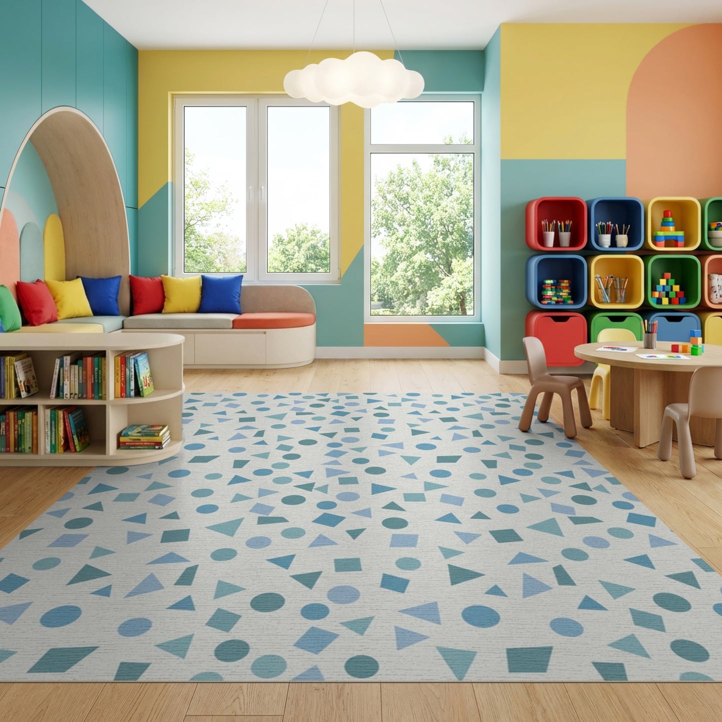 Abstract Blue Triangles Geometric Rug