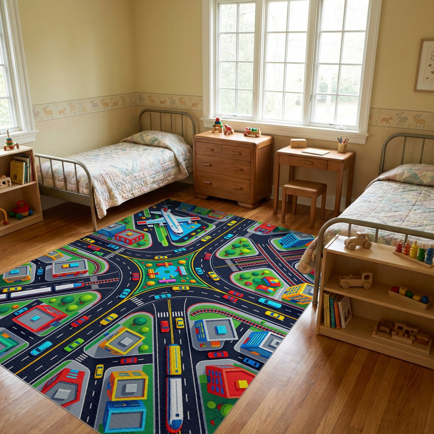 Vibrant Aerial City Traffic View Rug