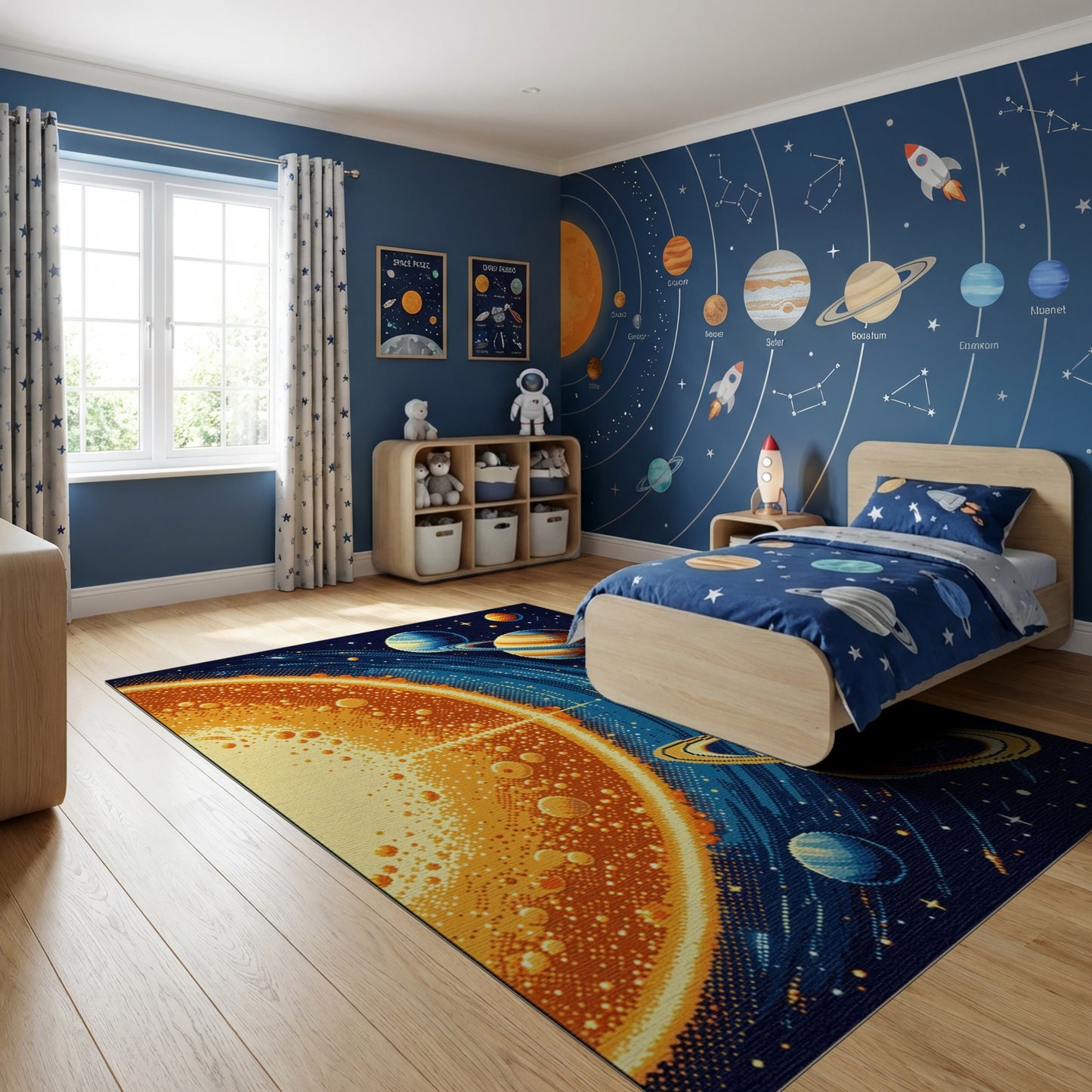 Retro Solar System Cosmic Planets Rug