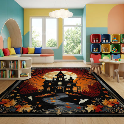 Gothic Haunted Castle Ghosts Bats Rug