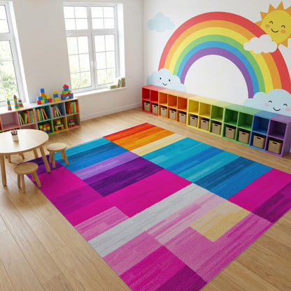 Modern Vibrant Multicolor Stripe Rug