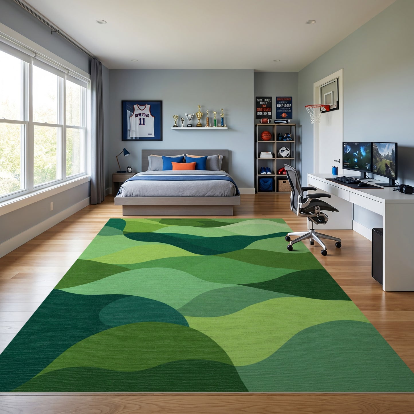 Layered Green Wavy Tones Rug