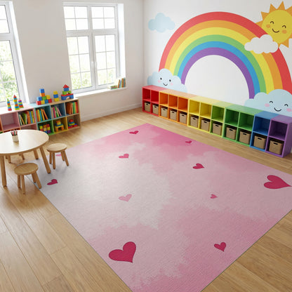 Romantic Pink Scattered Hearts Gradient Rug