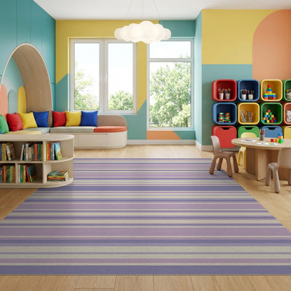 Soft Lavender Beige Striped Rug