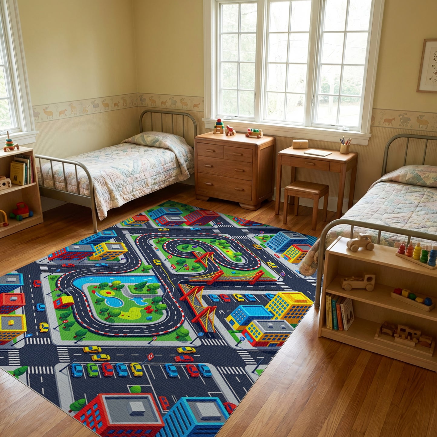 Vibrant Isometric City Race Track Rug