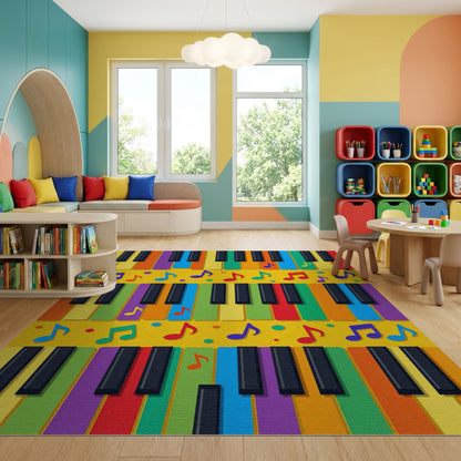 Vibrant Piano Keys Musical Notes Rug
