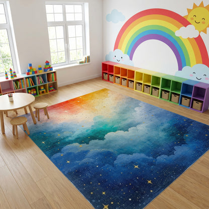 Radiant Blue Orange Starry Clouds Rug