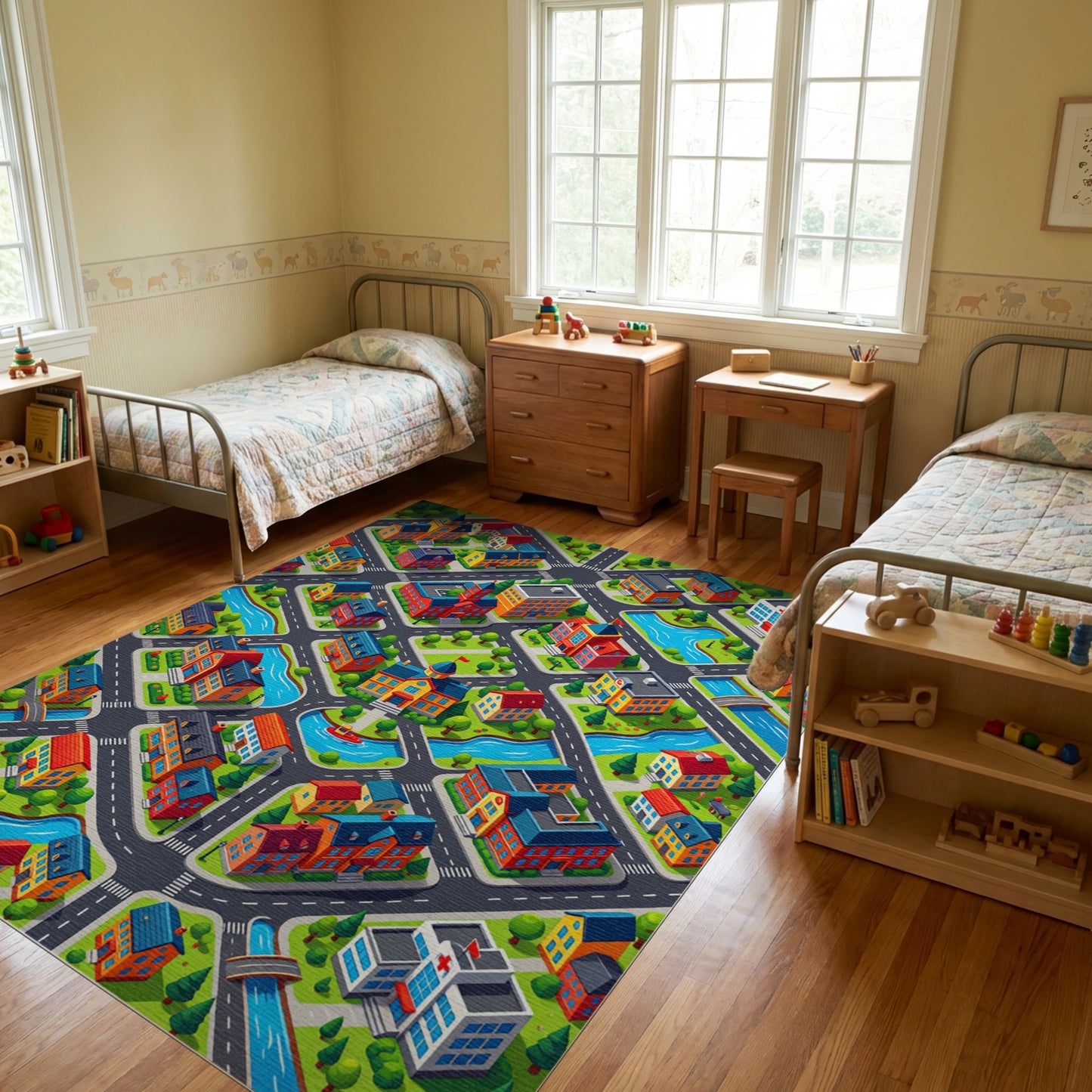 Vibrant Isometric Cityscape Pattern Rug 2