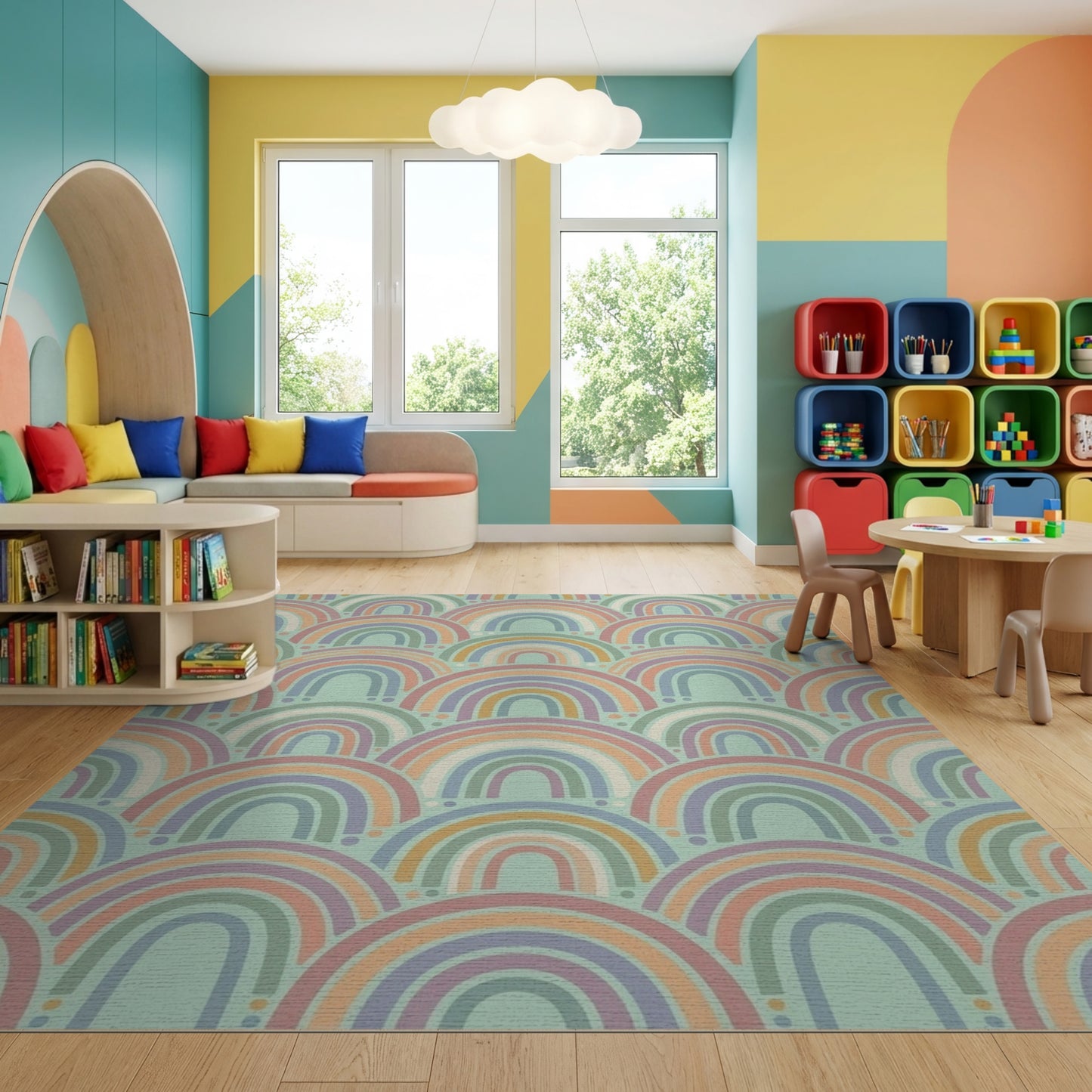 Pastel Overlapping Arches Whimsical Rug