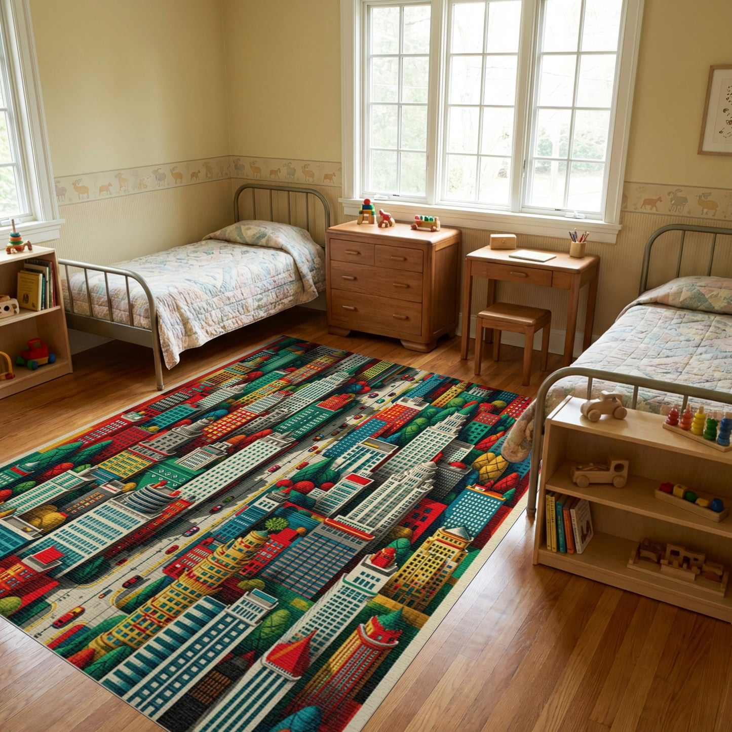 Vibrant Multicolor City Skyline Rug