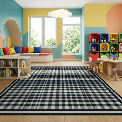 Black White Checkered Gingham Rug