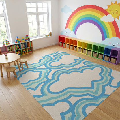 Whimsical Layered Blue Clouds Rug