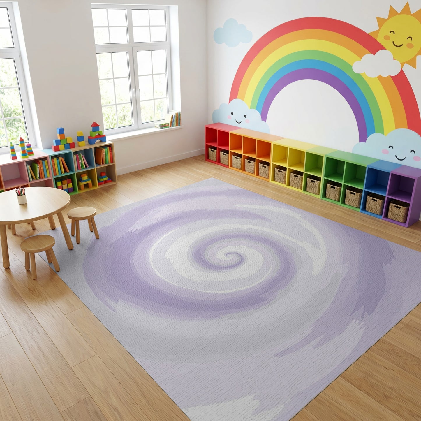 Hypnotic Purple Spiral Gradient Rug