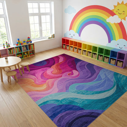 Vibrant Swirling Multicolor Waves Rug