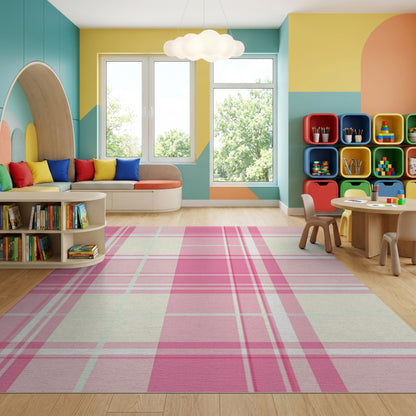 Soft Pastel Pink Mint Plaid Rug