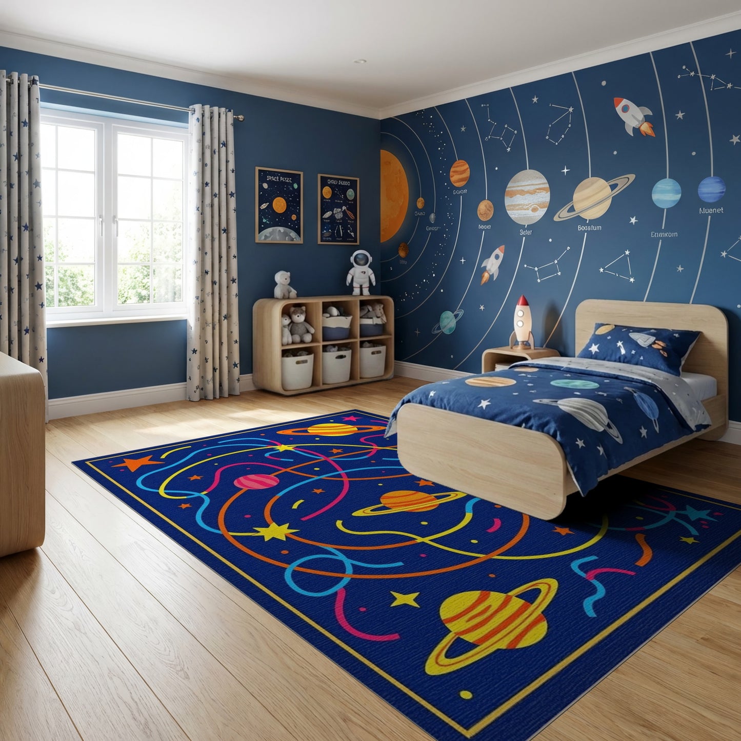 Neon Cosmic Swirling Planets Stars Rug