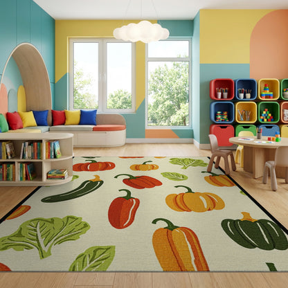 Whimsical Pumpkin Pepper Greens Harvest Rug