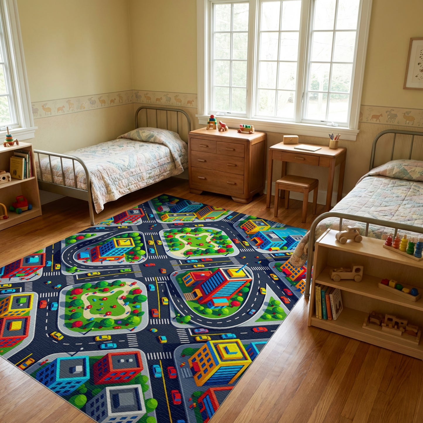 Vibrant Isometric City Intersection Rug