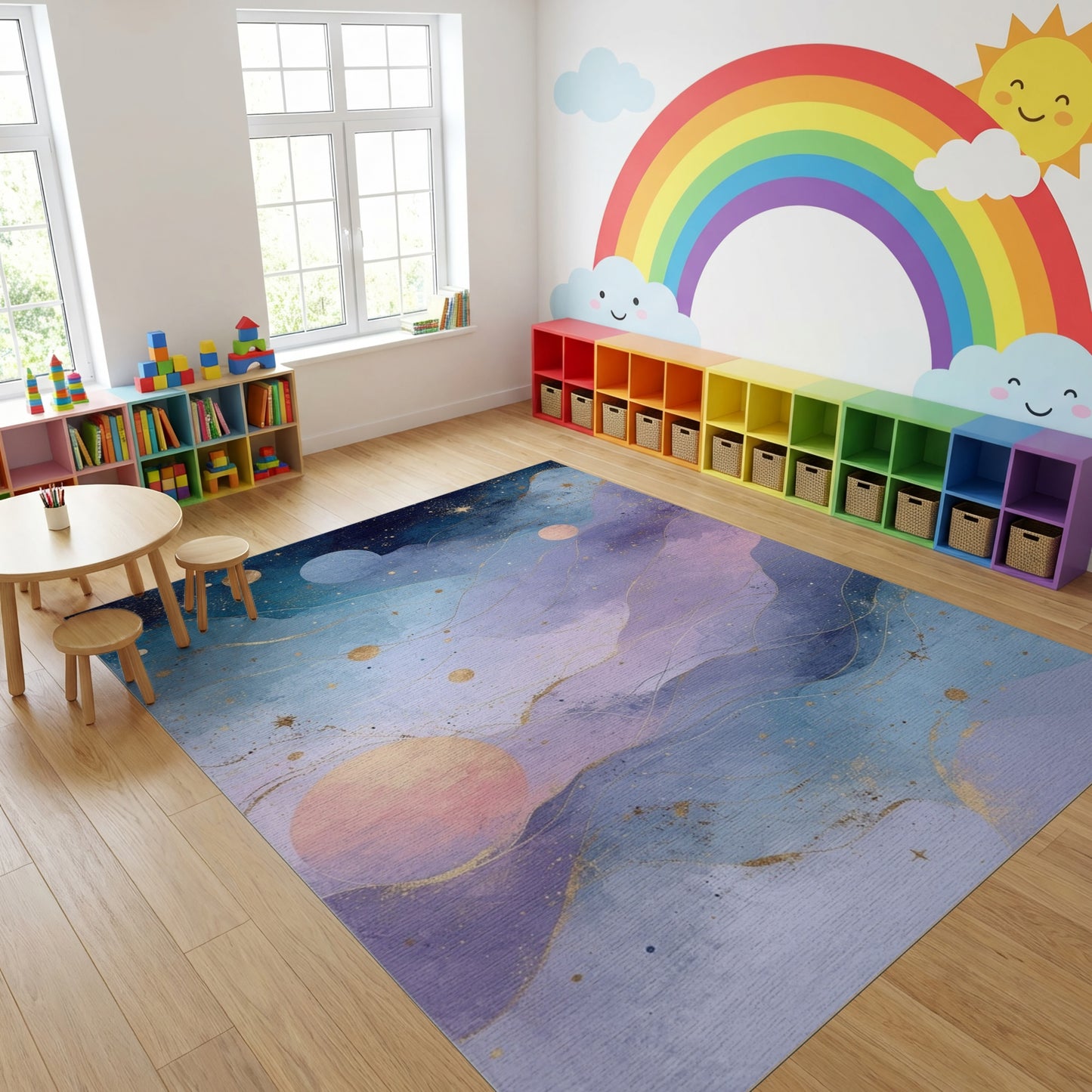 Cosmic Wavy Mountains Stars Planets Rug