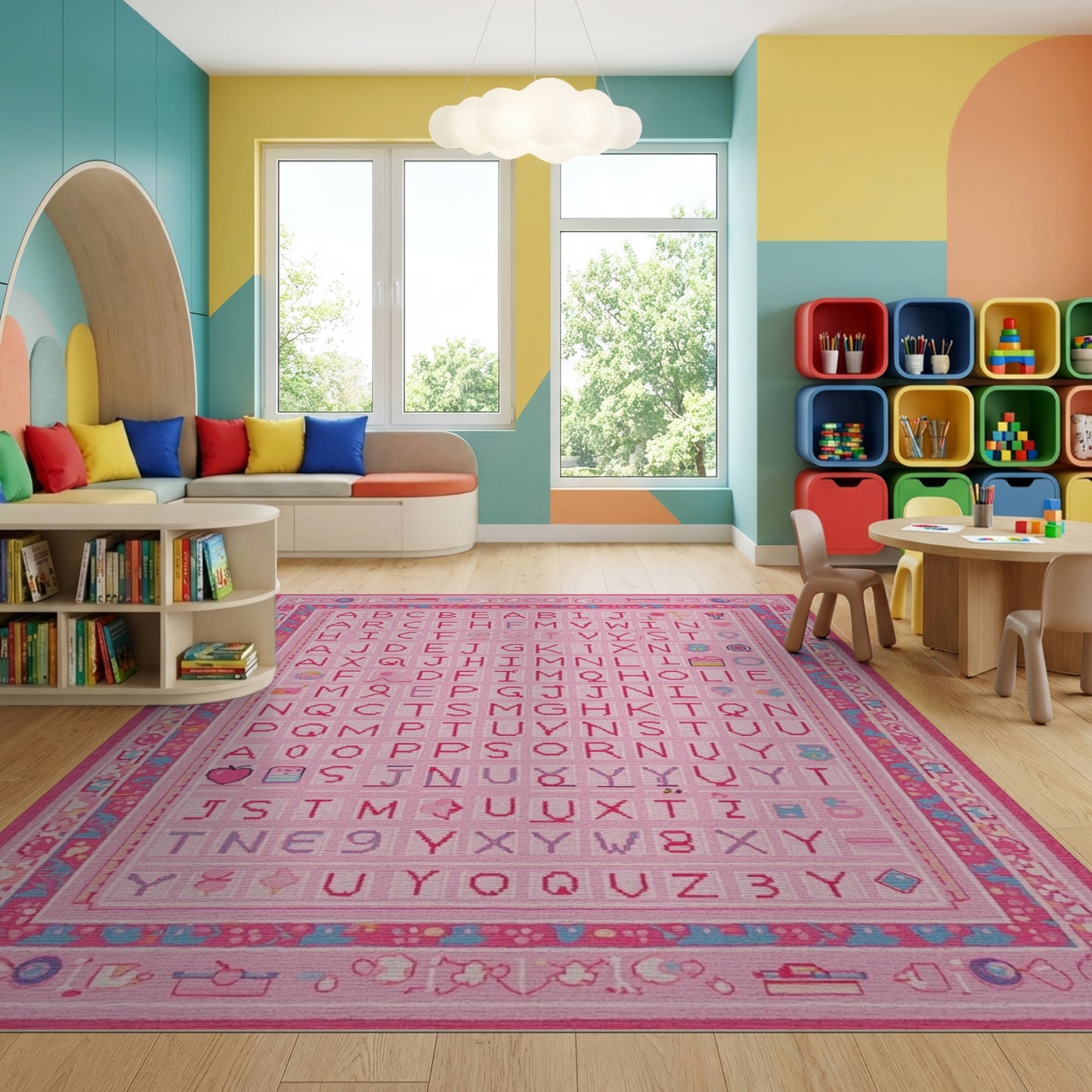Pink Playful Alphabet Grid Rug