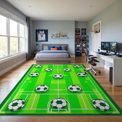 Striped Green Soccer Field Balls Rug 2