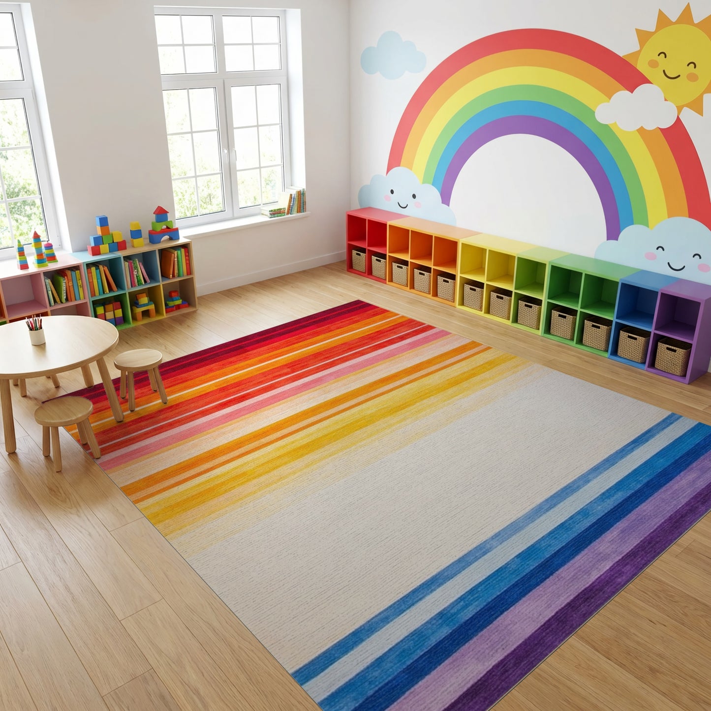 Vibrant Warm Cool Gradient Stripes Rug