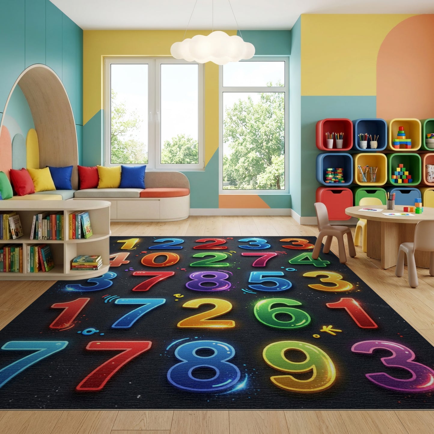 Vibrant Glossy Multicolor Numbers Rug