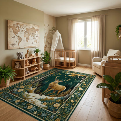 Majestic Golden Stag Enchanted Forest Rug
