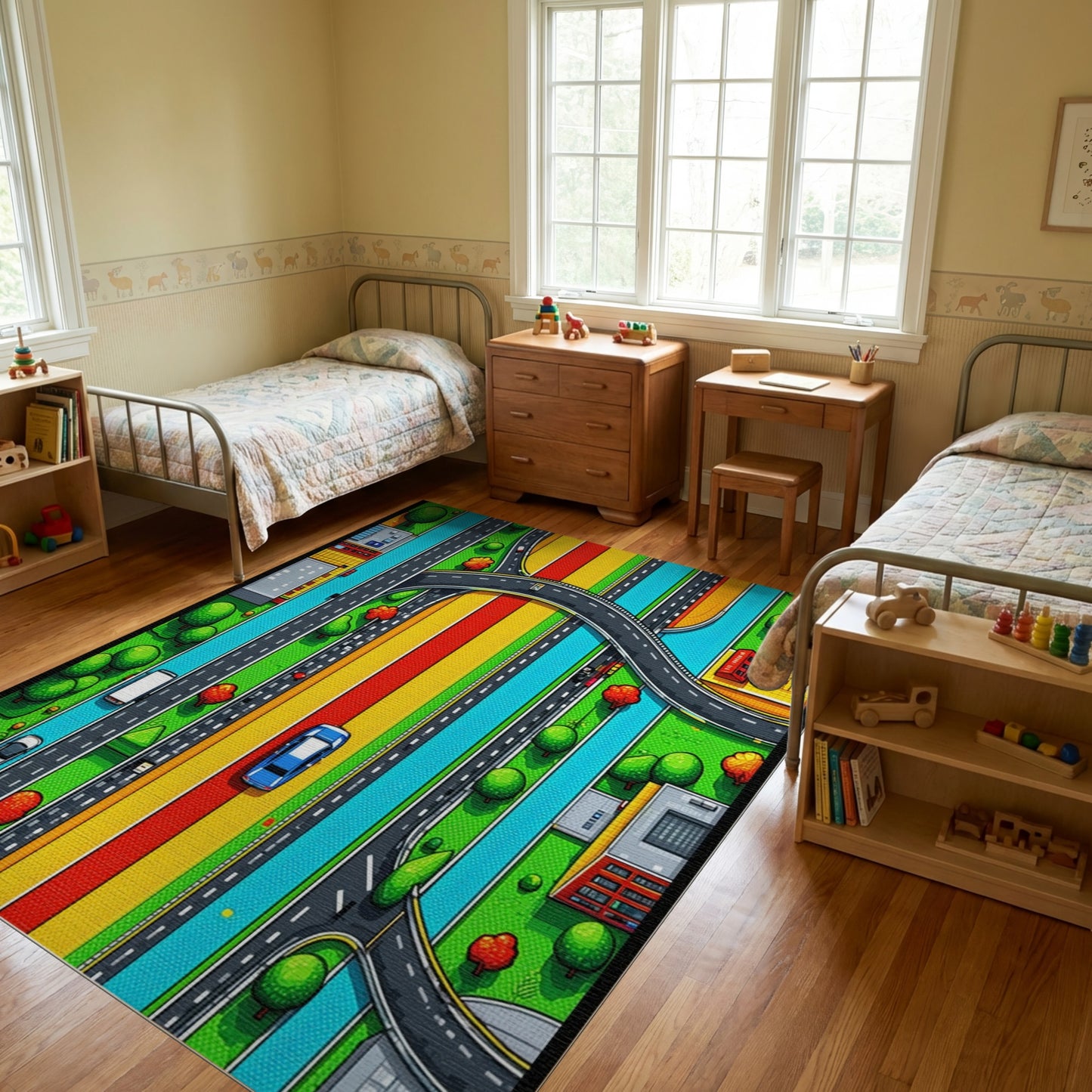 Vibrant Highway Interchange Cityscape Rug