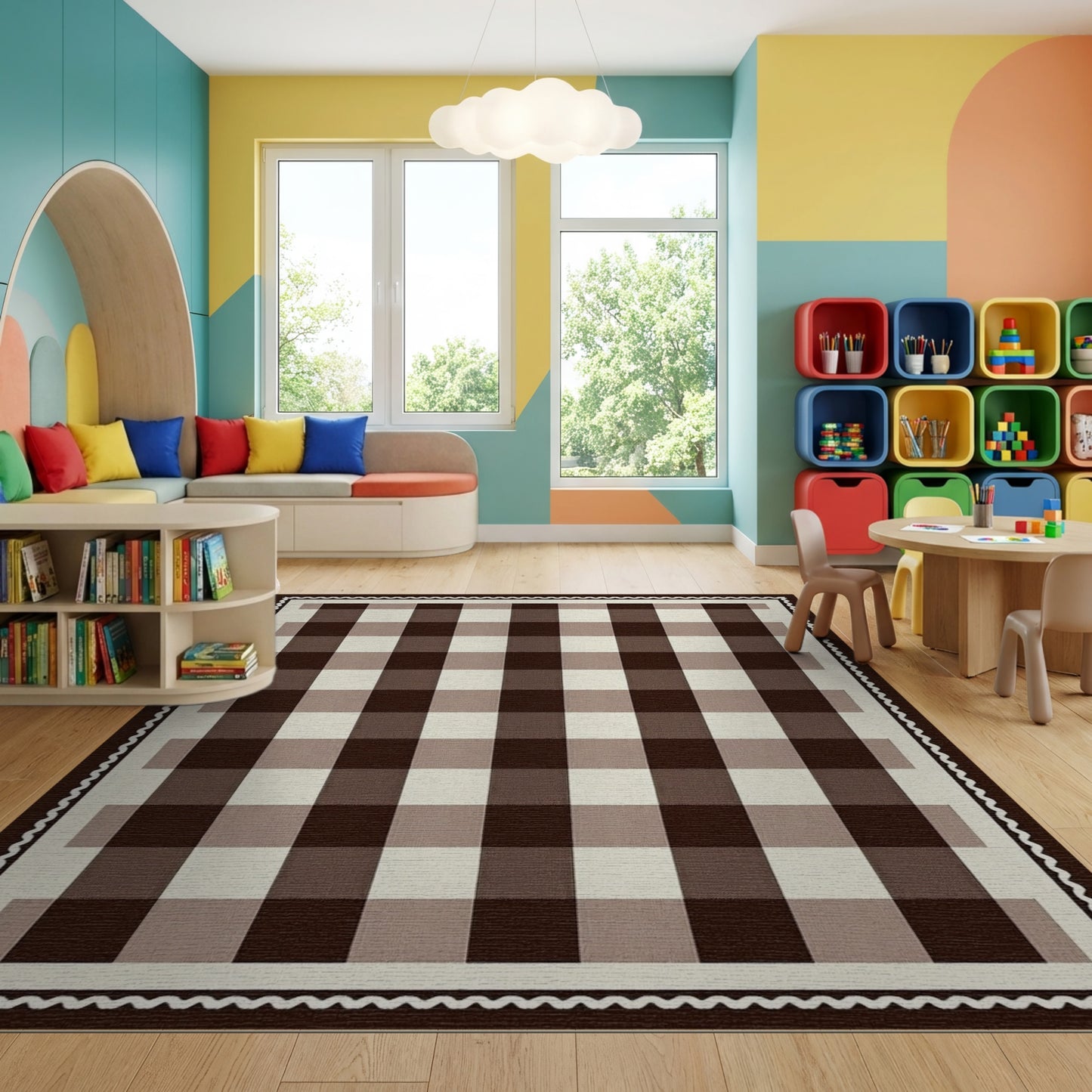 Warm Brown Beige Plaid Rug