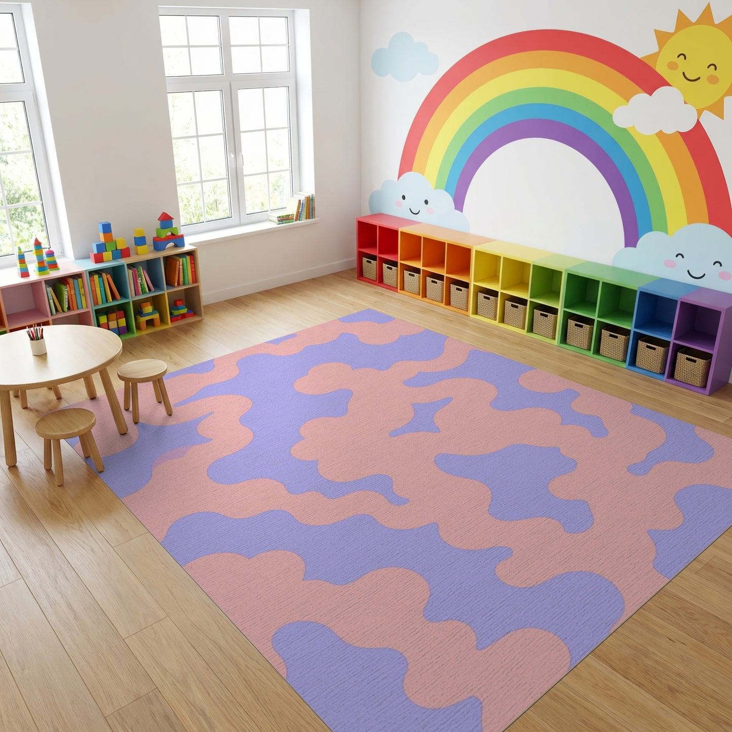 Pink Purple Wavy Organic Shapes Rug