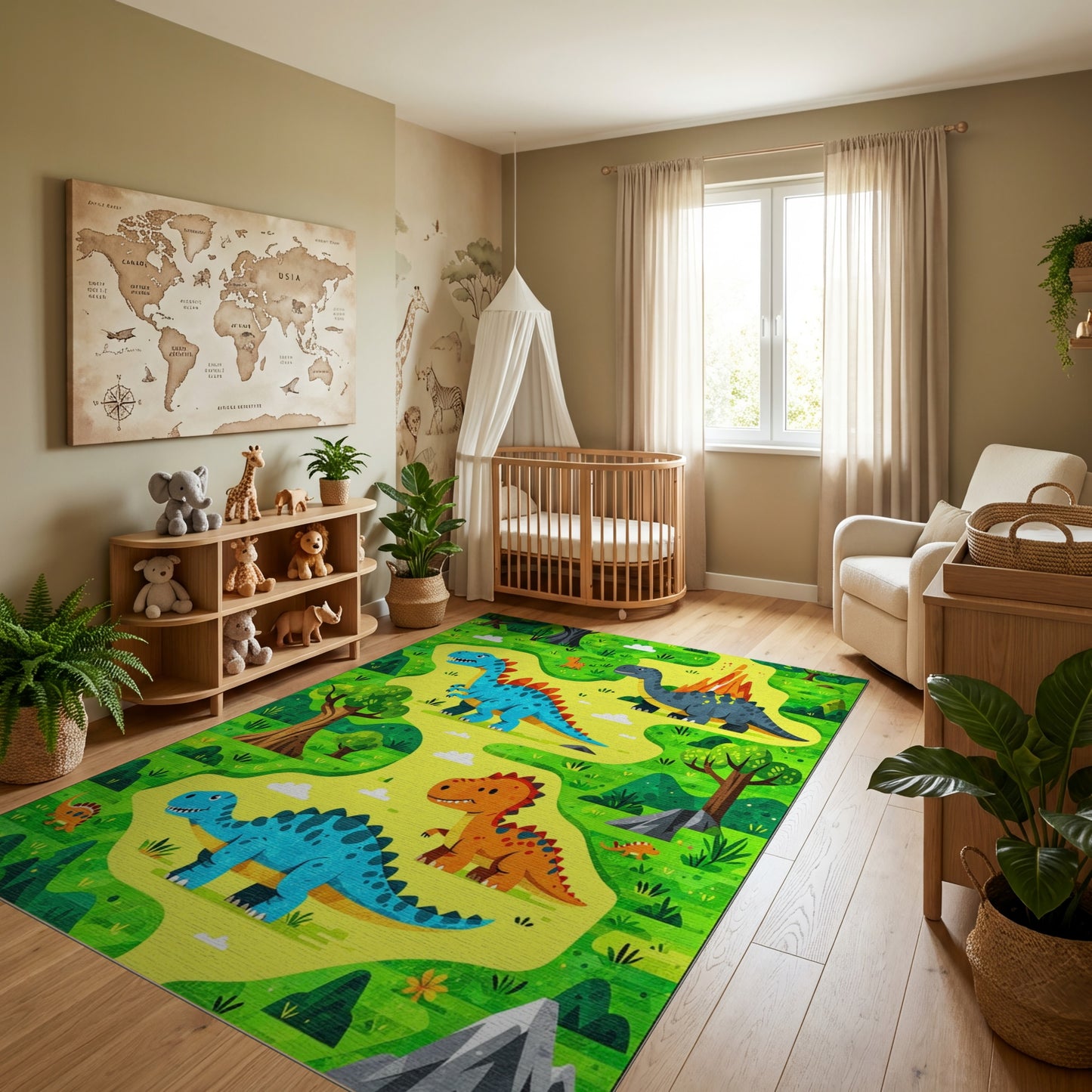 Playful Dinosaur Jungle Volcano Rug