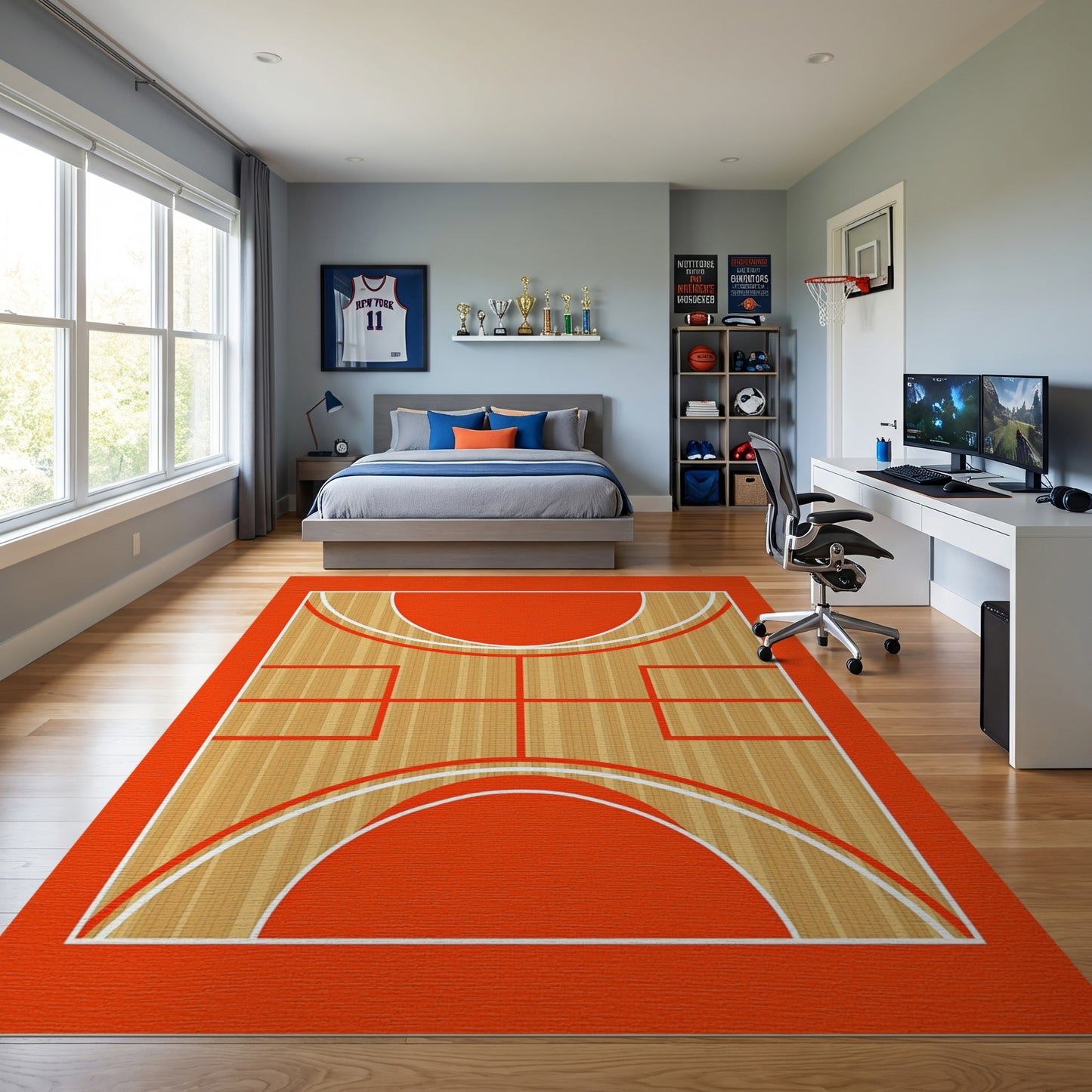 Wood Grain Red Basketball Court Rug