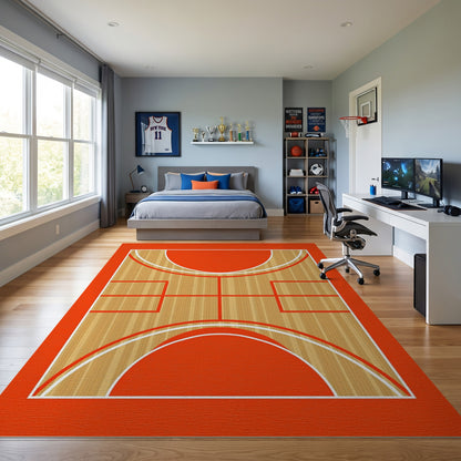 Wood Grain Red Basketball Court Rug