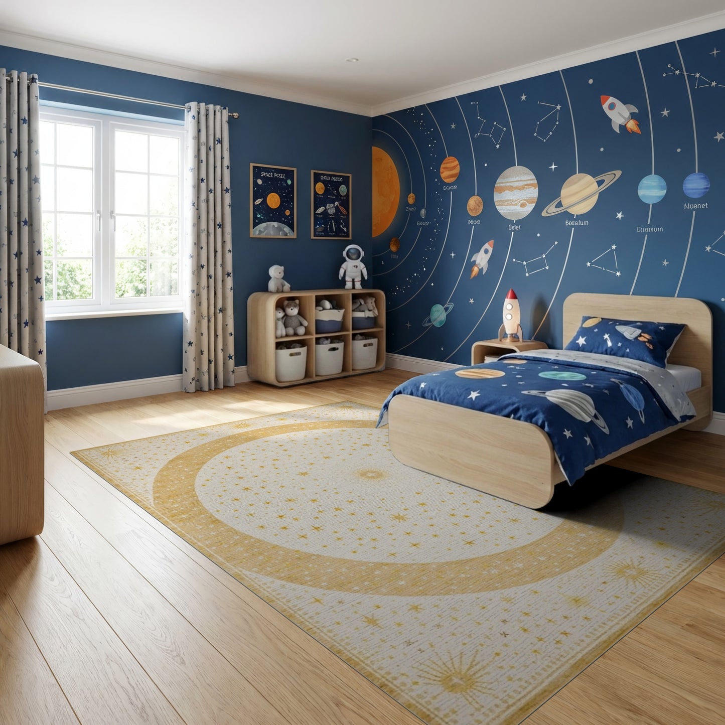 Golden Sunburst Stars Circle Rug