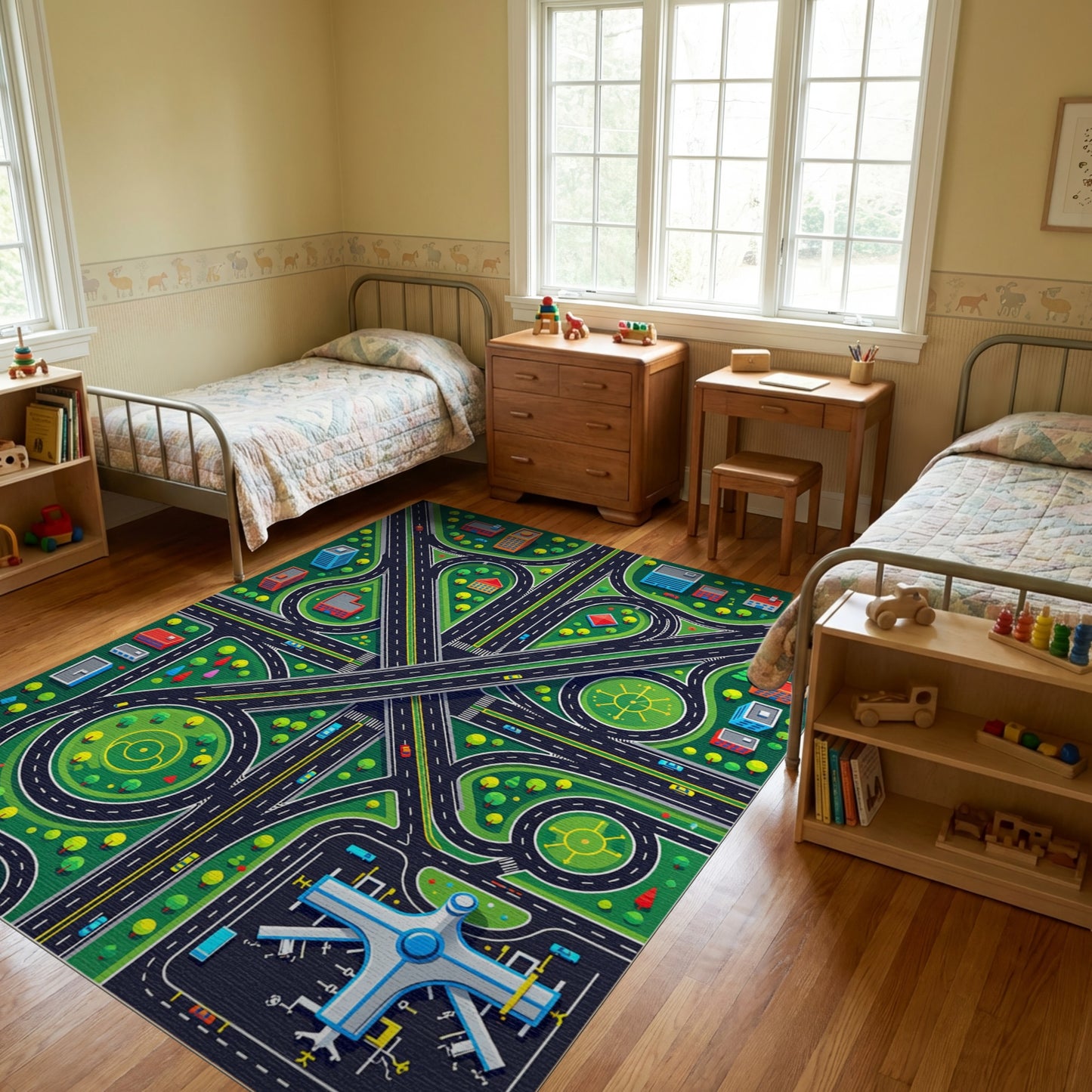 Vibrant City Roads Airport Rug