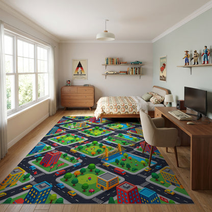 Colorful Isometric City Parks Bridge Rug