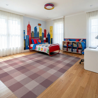 Blush Brown Gingham Checkered Rug